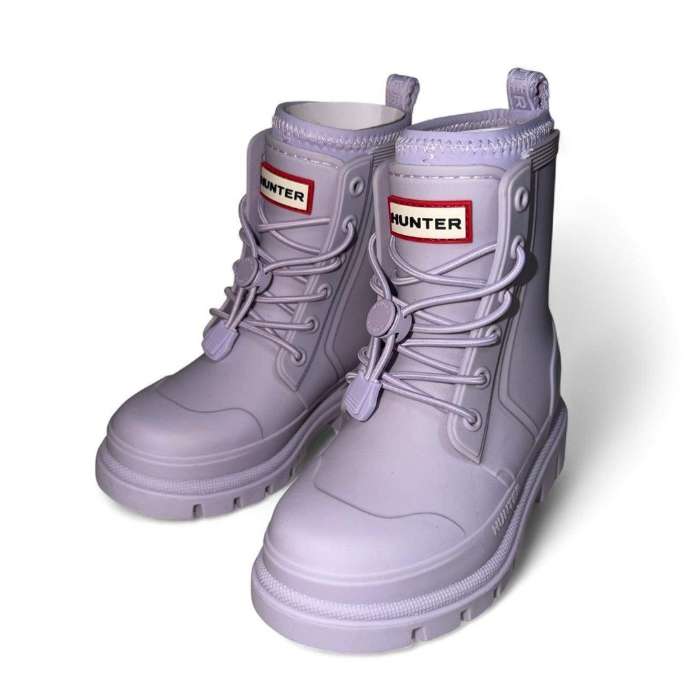 Hunter Kids Original Explorer Lilac Purple Rubber Lace Up Rain Boots Sz 10-10.5